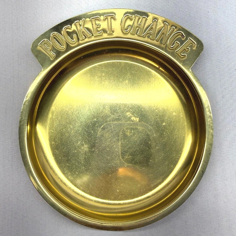 Vintage Pocket Change Valet Tray Brass Catchall Dish Gold Tone Good Condition